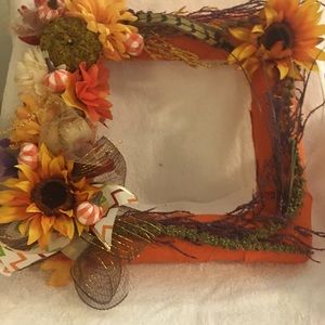 12 inch square fall wreath. Handmade with quality ribbon n floral items.